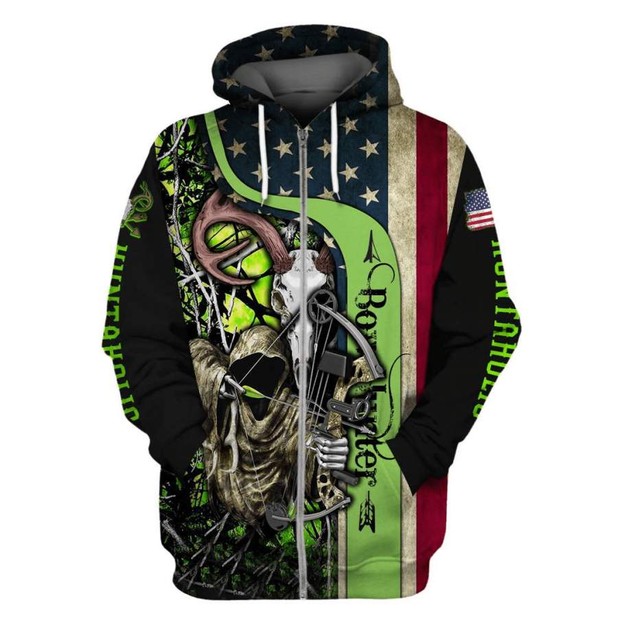 Grim Reaper Bow Hunter Muddy Green Camo Branded Unisex Zip Up Hoodie