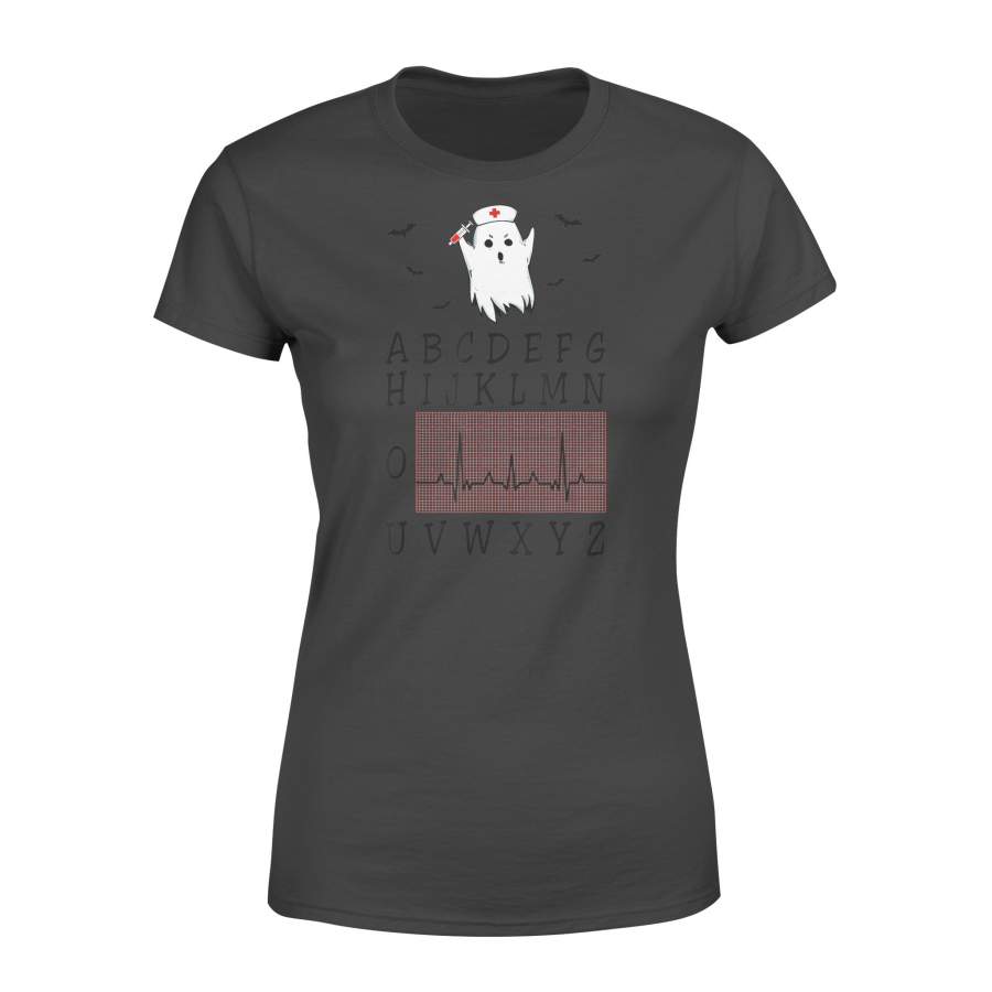 Alphabet PQRST Wave Heartbeat Boo Ghost Nurse Halloween T-Shirt – Standard Women’s T-shirt