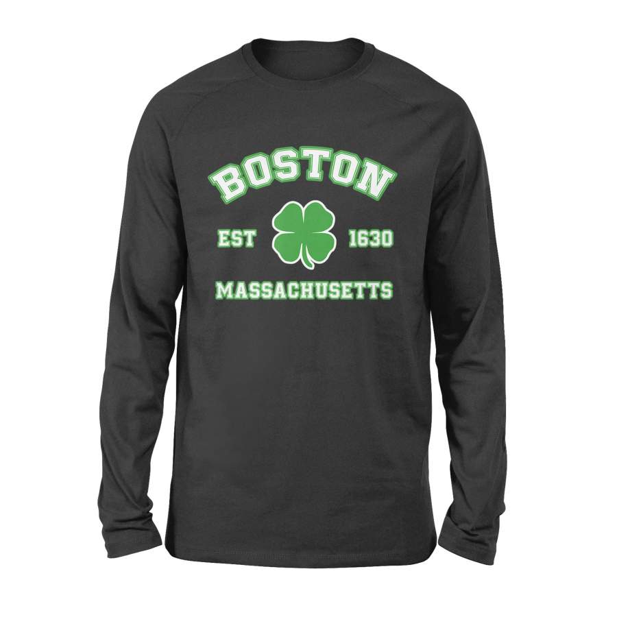 Distressed St. Patricks Day T-Shirt Irish Boston Mass Tee – Standard Long Sleeve