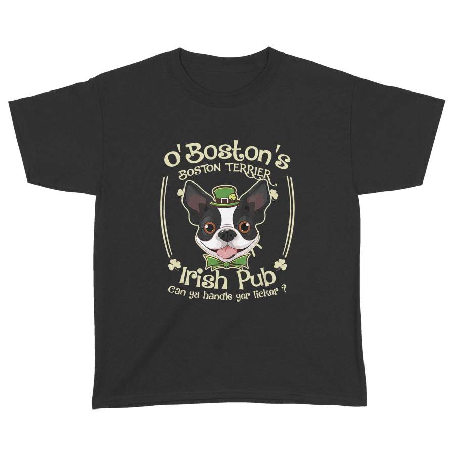 Boston Terrier Saint Patrick Gifts – Funny Bostie Irish Pub T-Shirt – Standard Youth T-shirt