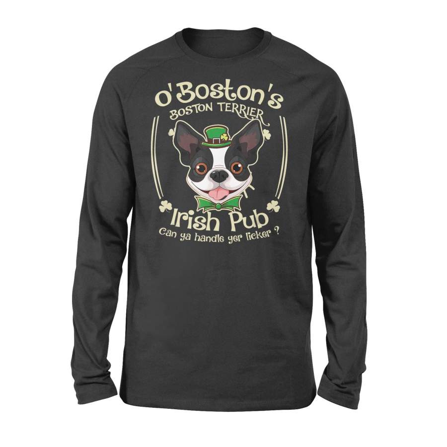 Boston Terrier Saint Patrick Gifts – Funny Bostie Irish Pub T-Shirt – Standard Long Sleeve