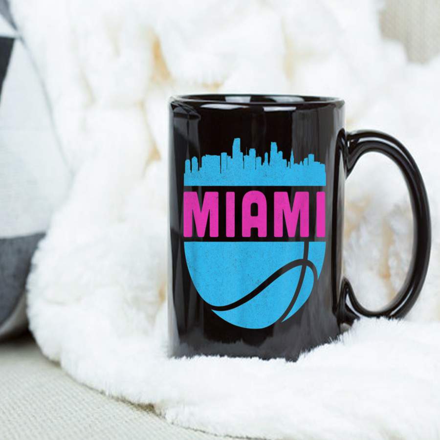 Coffee Mug Miami Florida Cityscape Retro Basketball Mug – Black Mug