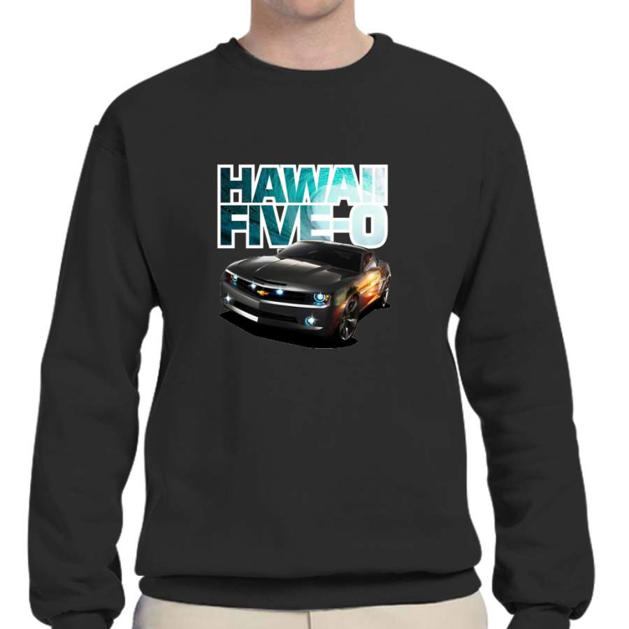 Hawaii Five-O Black Camaro (White Outline) Crew Neck Sweatshirt