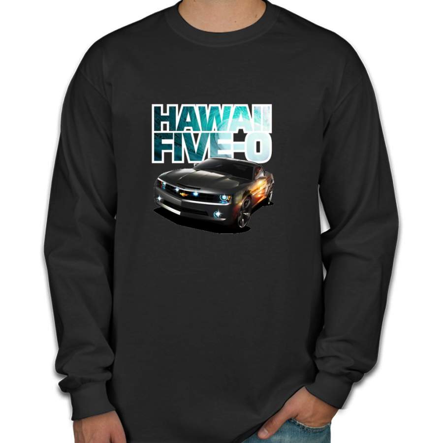 Hawaii Five-O Black Camaro (White Outline) Men Long Sleeve Shirt