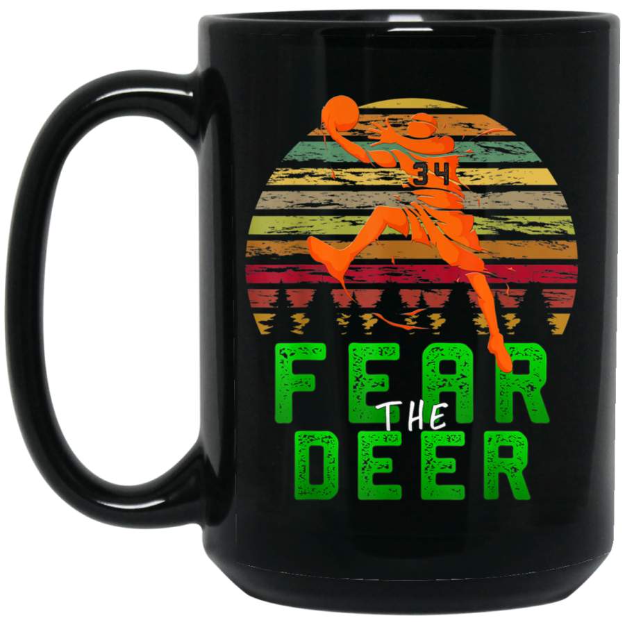 Fear The Deer Milwaukee Basketball Bucks Fans 34 15 oz Black Mug