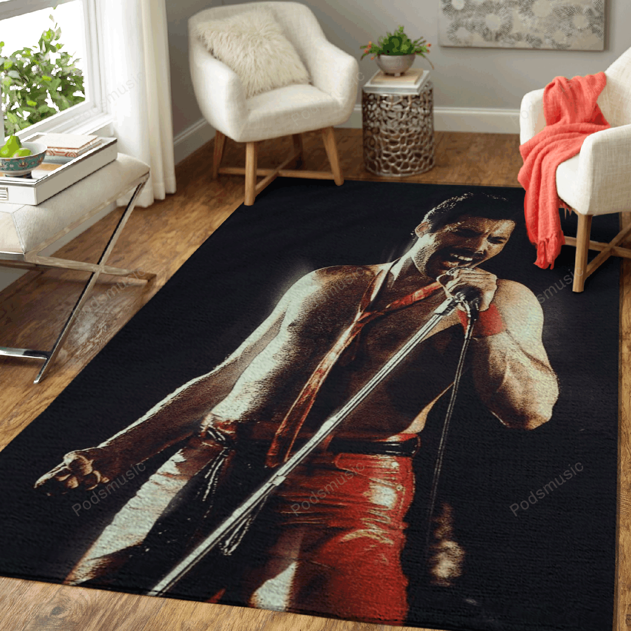 Freddie Mercury With Mic – Music Artist Art For Fans Area Rug Carpet