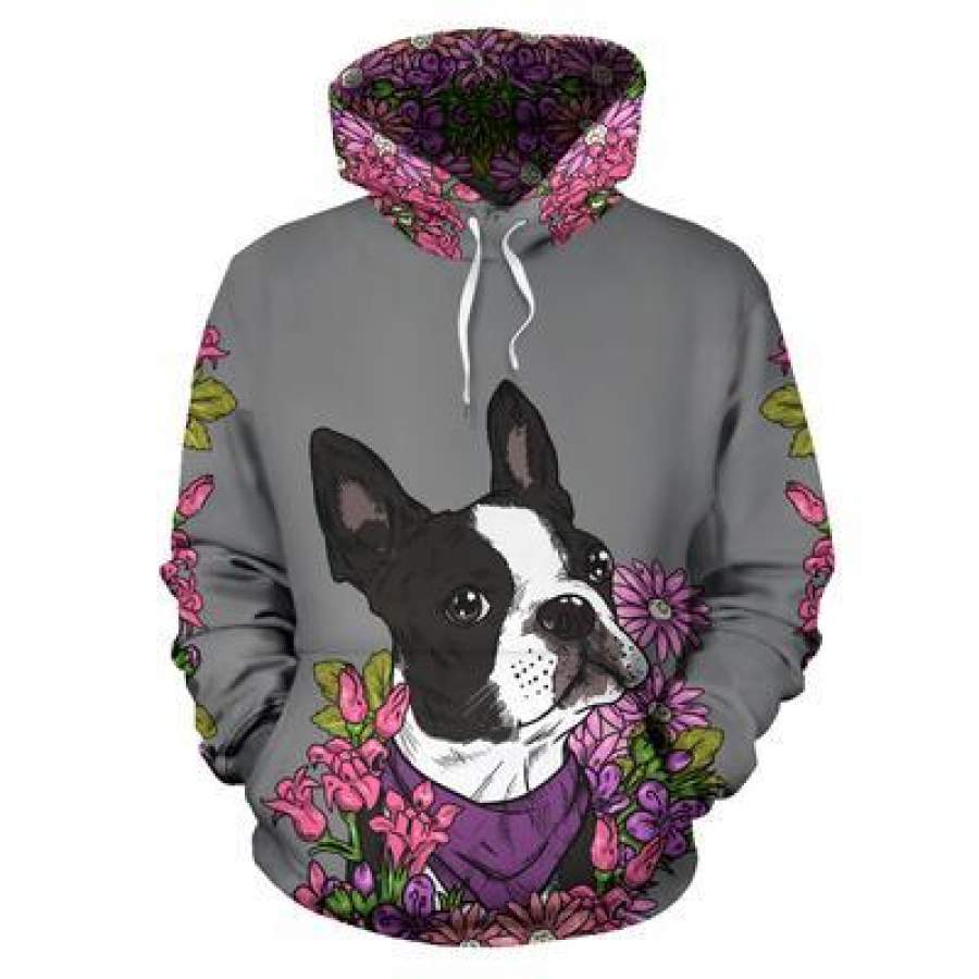 Illustrated Boston Terrier Grey Hoodie – Hoodies