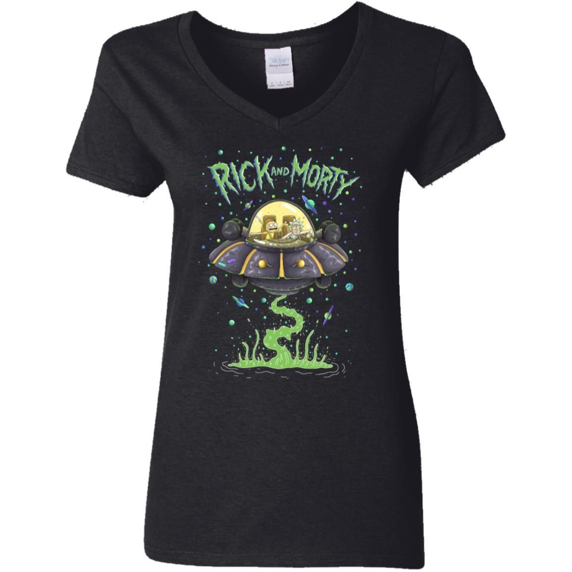 Rick And Morty Spaceship Illustration Women V-Neck T-Shirt