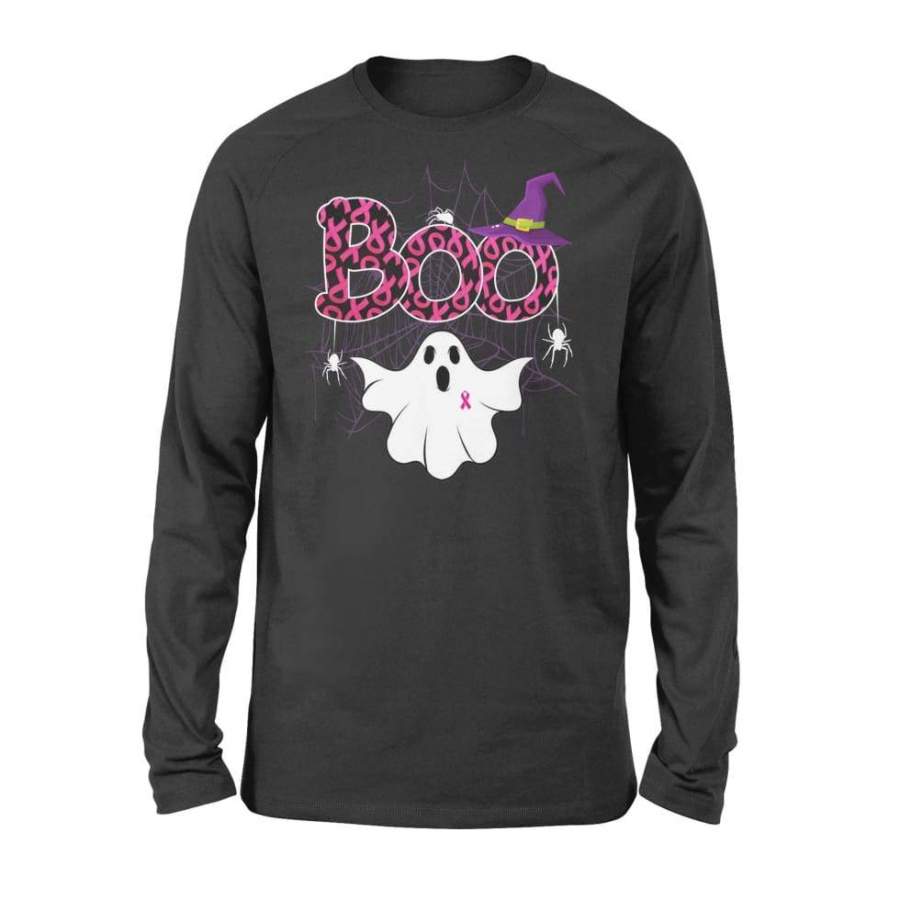 Boo Ghost Halloween Pink Ribbon Breast Cancer Awareness Month Clothing – Long Sleeve