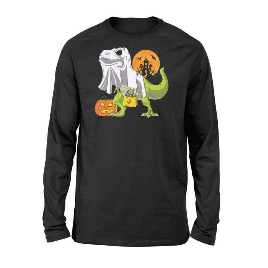 Ghost Dinosaur Funny Halloween T Rex Shirt For Boys Costume – Standard Long Sleeve