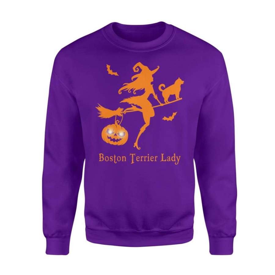 Boston Terrier Lady Driving Broomstick Halloween Costume Shirt Gift – Standard Fleece Sweatshirt