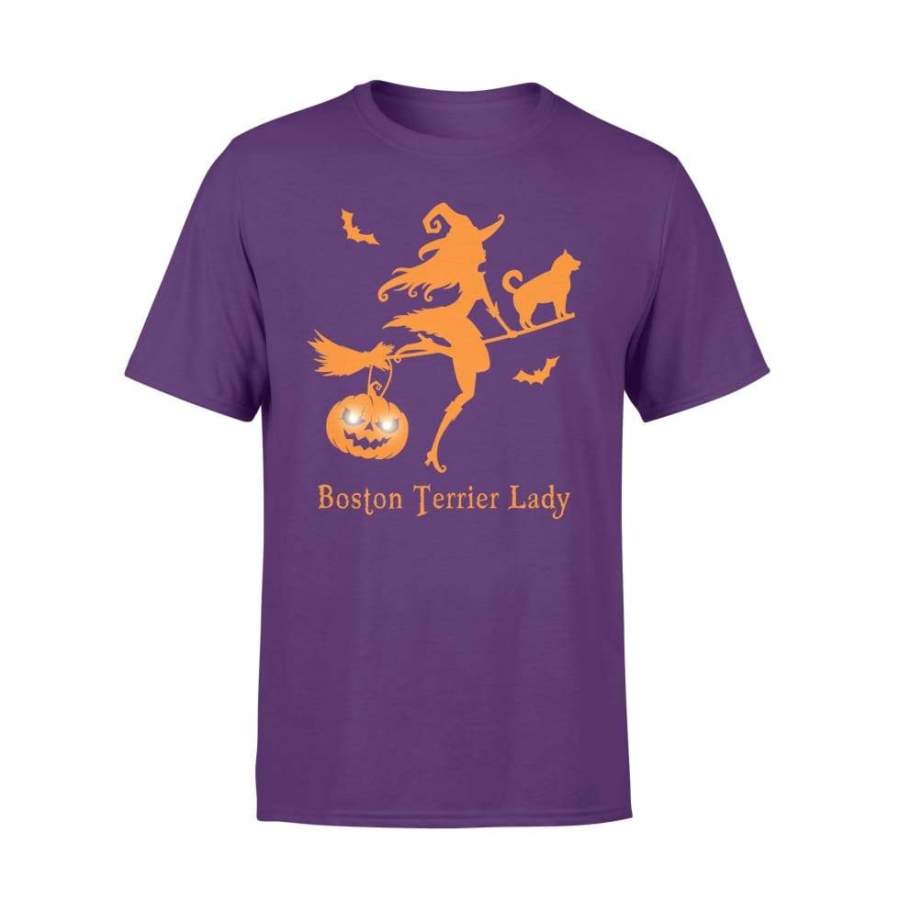 Boston Terrier Lady Driving Broomstick Halloween Costume Shirt Gift – Standard T-shirt