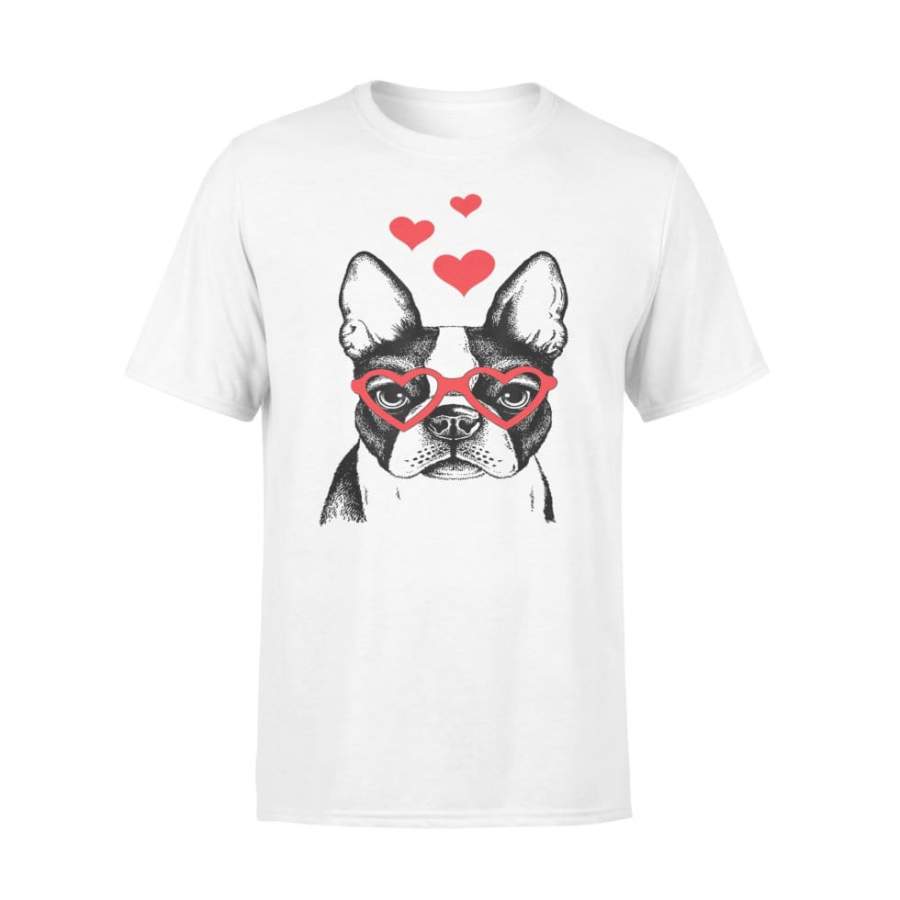 American Boston Terrier Funny Cute Dog Valentine Gift Heart – Standard T-shirt