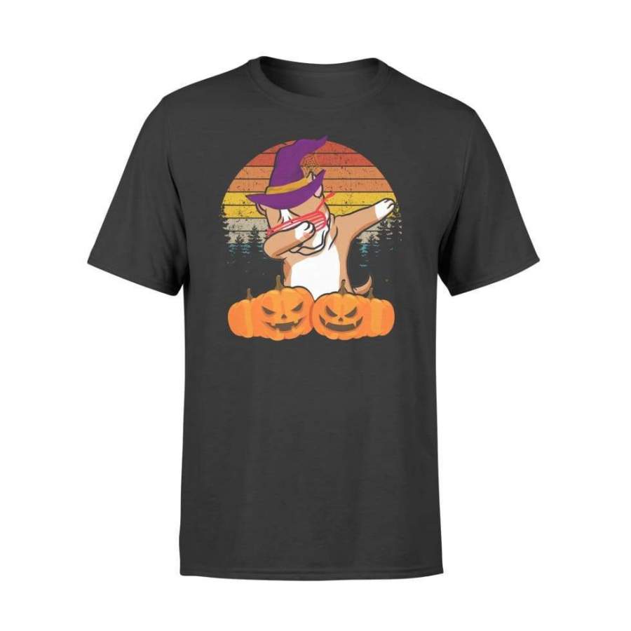 Boston Terrier Dog Dabbing Retro Sunset With Witch Hat Halloween Costume – Standard T-shirt