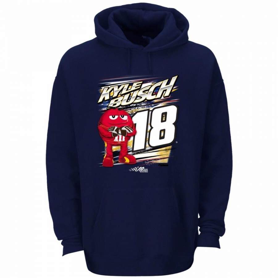 Fashion Kyle Busch #18 M&ms Name & Number Ultimate Navy Nascar Hooded Sweatshirt