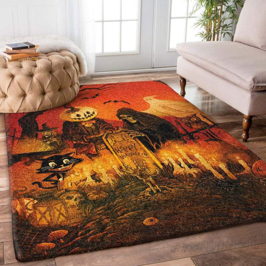 Death Ghost Cat Witch Pumpkin Rug RCDD81F39024