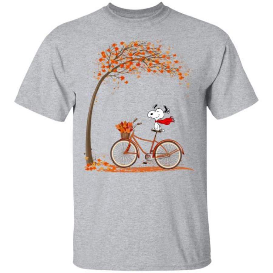 Funny Snoopy Riding Bicycle Autumn Leaf Tree shirts