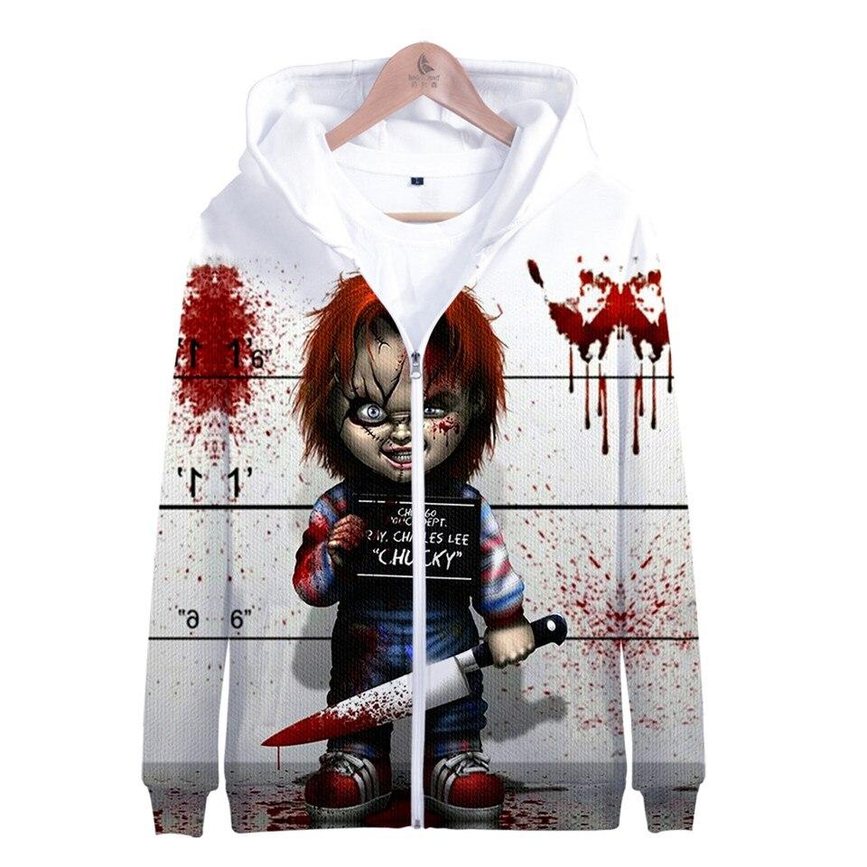 Horror Movie Chucky Ghost Doll 3D Print Zipper Hoodies