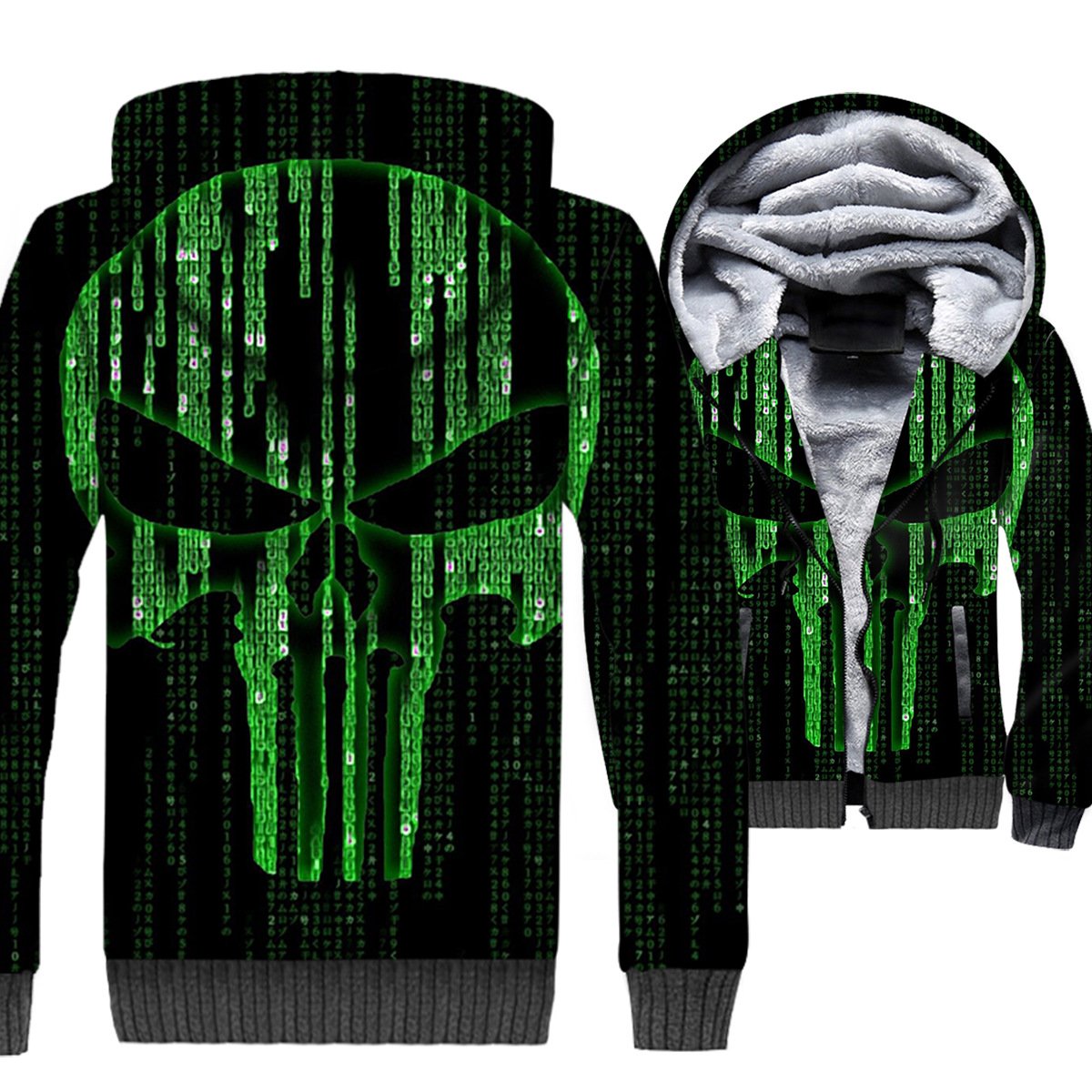 Ghost Rider Jackets – Ghost Rider Series Punisher Skull Super Cool Green 3D Fleece Jacket