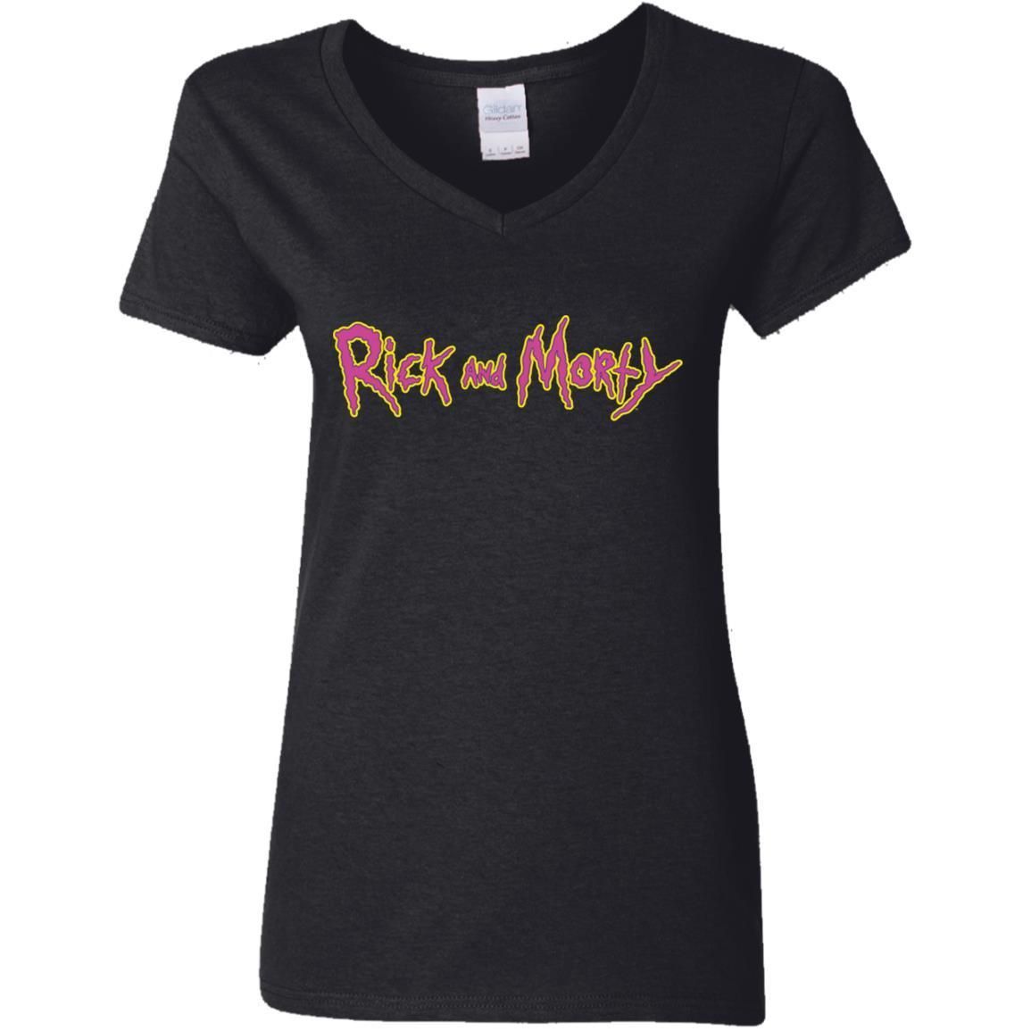 Rick And Morty Title Typography Shirt Women V-Neck T-Shirt