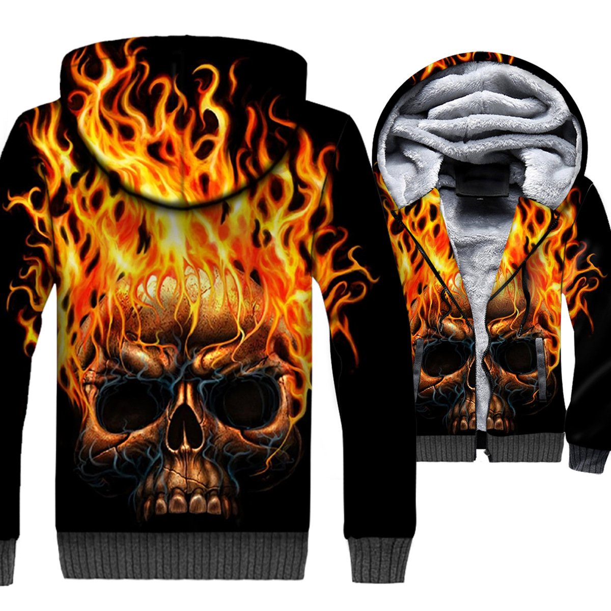 Ghost Rider Jackets – Ghost Rider Series Flame Devil Skull Black Super Cool 3D Fleece Jacket