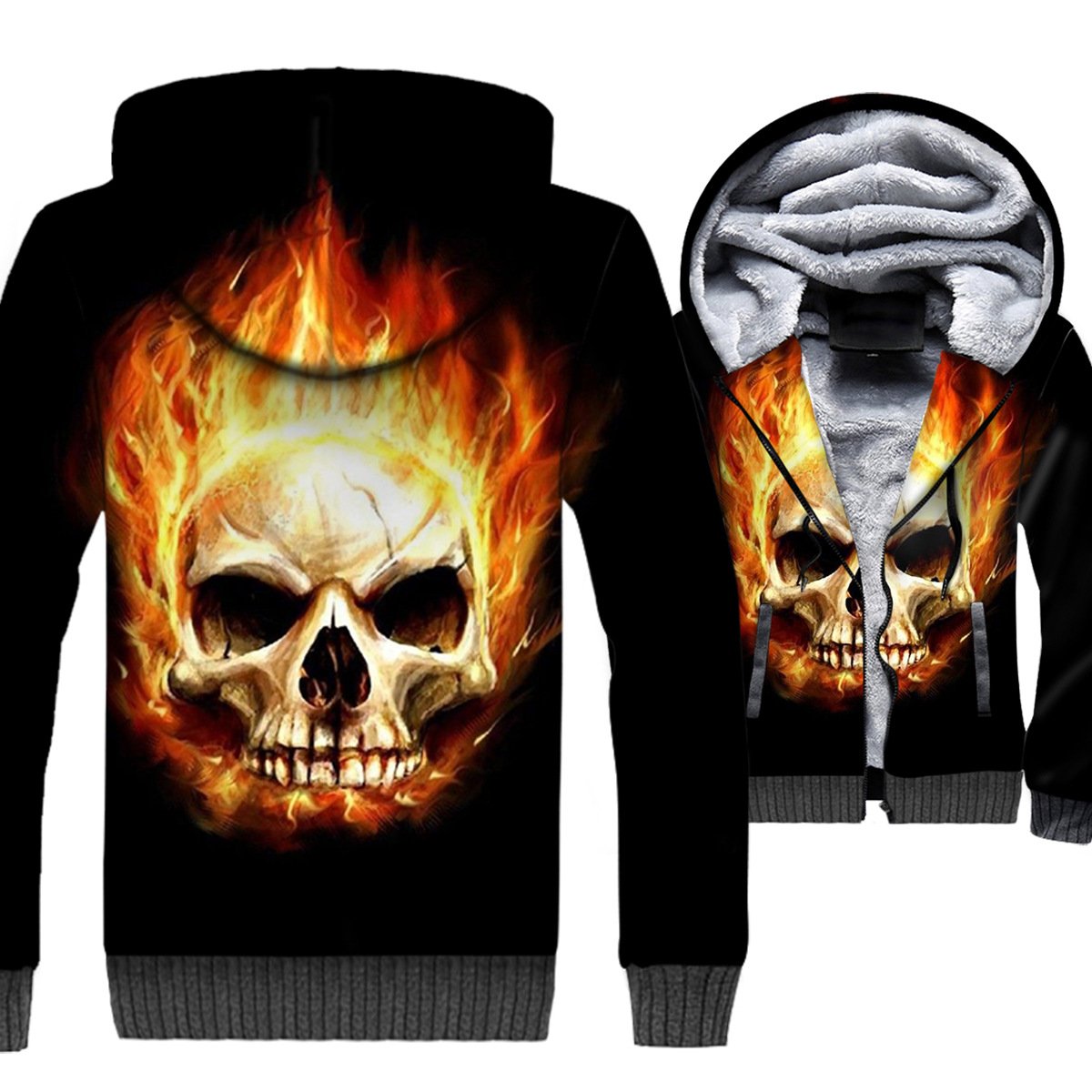 Ghost Rider Jackets – Ghost Rider Series Flame Skull Super Cool Black 3D Fleece Jacket