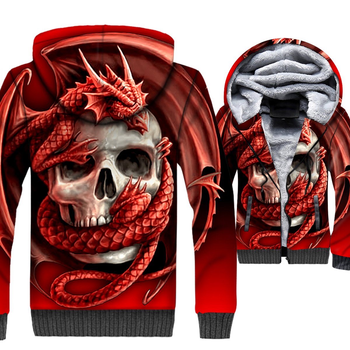 Ghost Rider Jackets – Ghost Rider Series Flame Dragon Skull Super Cool 3D Fleece Jacket