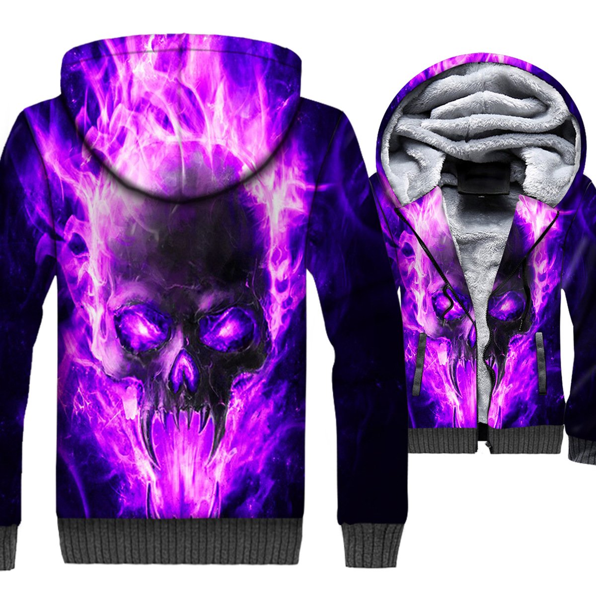 Ghost Rider Jackets – Ghost Rider Series Purple Flame Skull Super Cool 3D Fleece Jacket