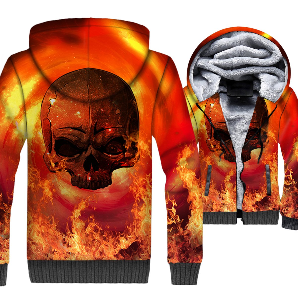 Ghost Rider Jackets – Ghost Rider Skull Series Flame Skull Icon Terror Super Cool 3D Fleece Jacket