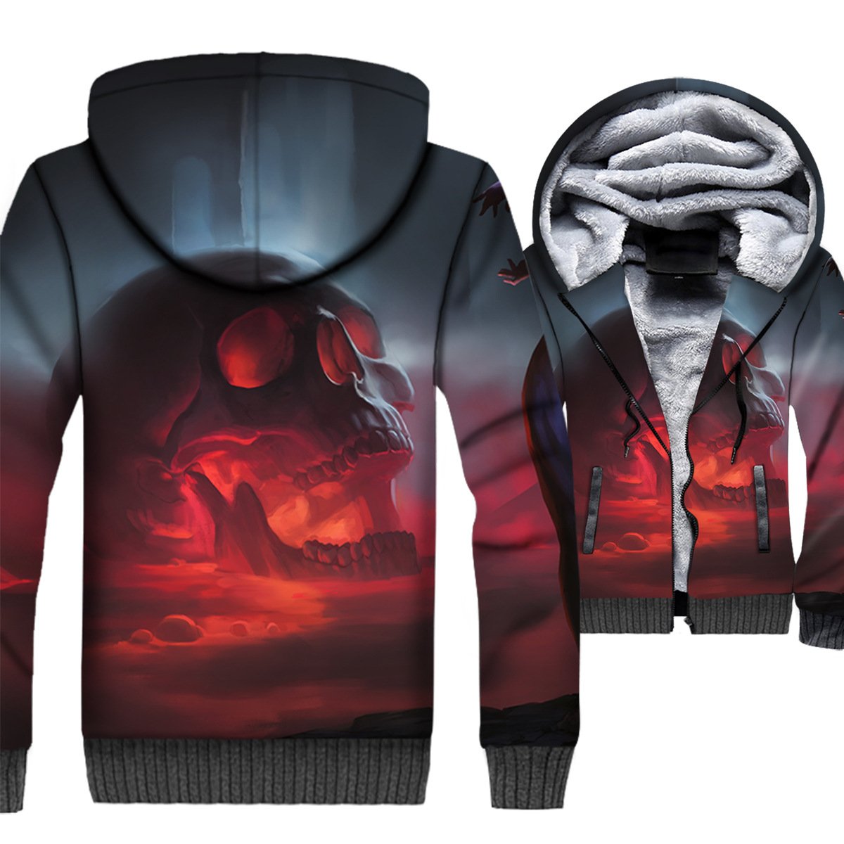 Ghost Rider Jackets – Ghost Rider Skull Series Red Skull Icon Super Cool 3D Fleece Jacket