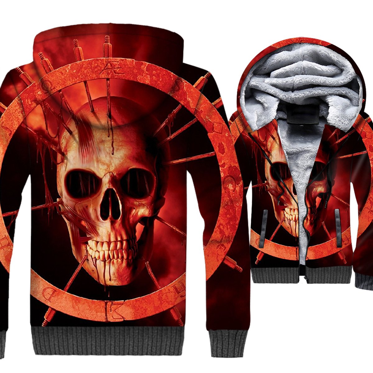 Ghost Rider Jackets – Ghost Rider Skull Series Red Turntable Skull Super Cool 3D Fleece Jacket