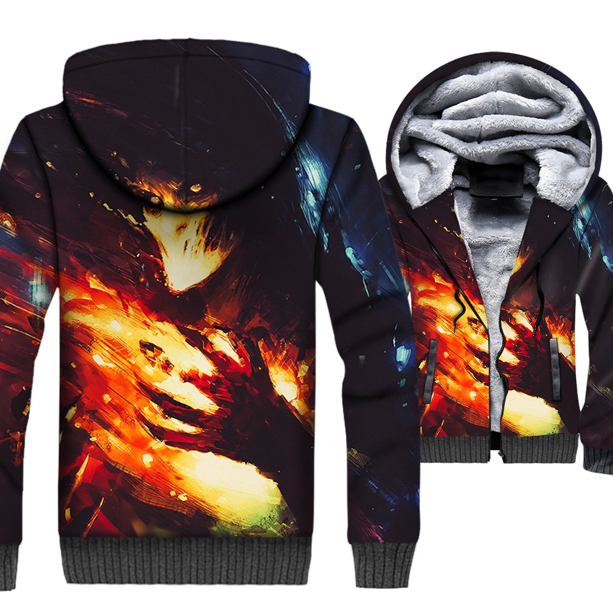 Ghost Rider Jackets – Ghost Rider Skull Series Flame Demon Skull Super Cool 3D Fleece Jacket