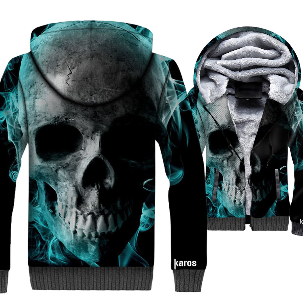 Ghost Rider Jackets – Ghost Rider Skull Series Blue Flame Skull Super Cool Terror 3D Fleece Jacket