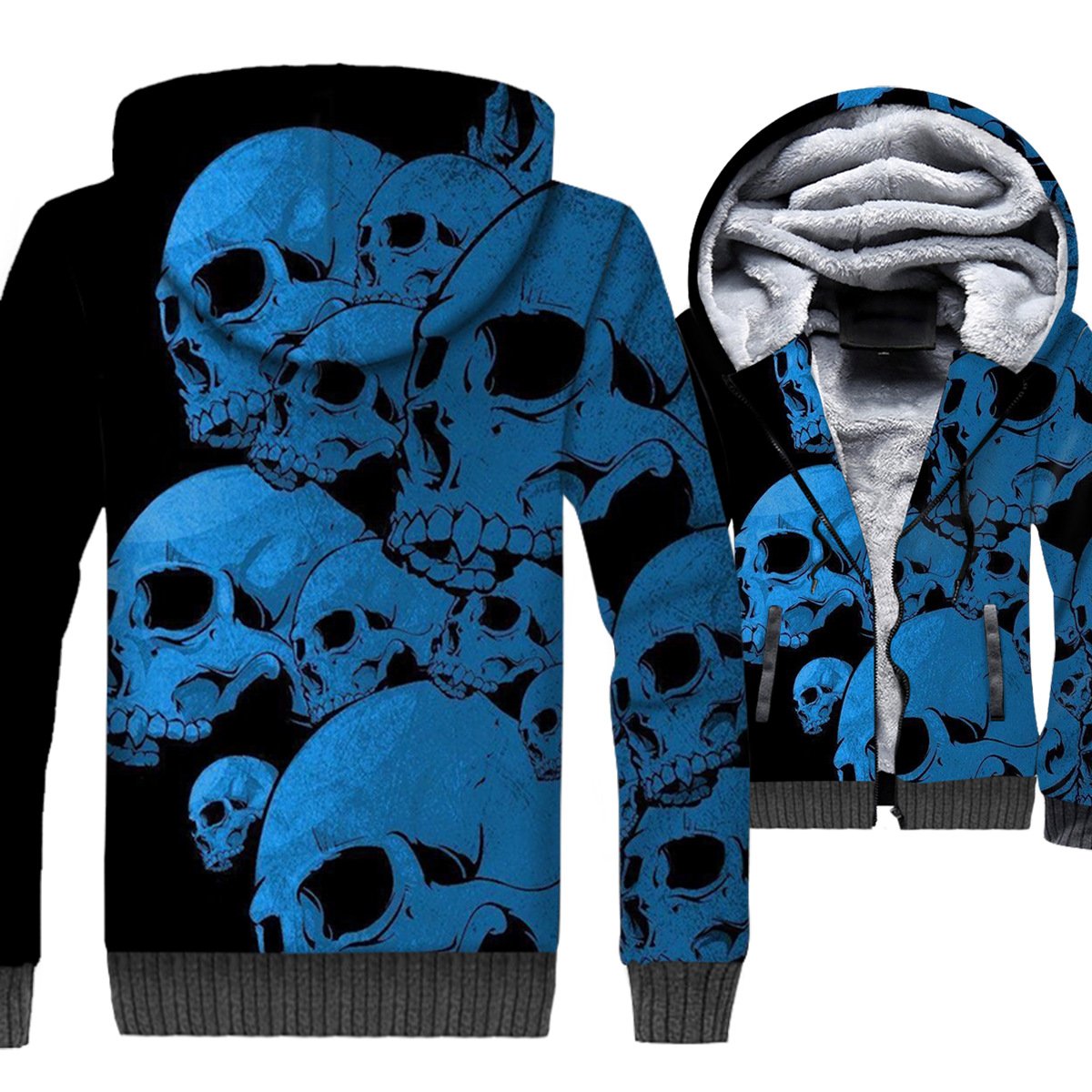 Ghost Rider Jackets – Ghost Rider Skull Series Blue Skull Super Cool Terror 3D Fleece Jacket