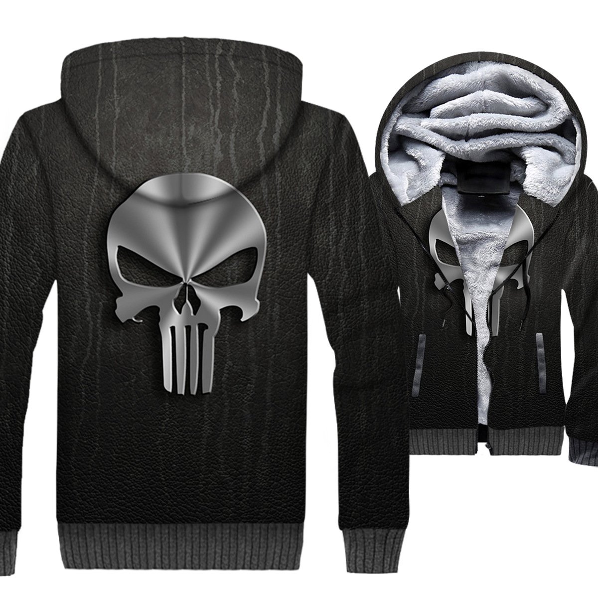 Ghost Rider Jackets – Ghost Rider Skull Series Metal Skull Super Cool Black 3D Fleece Jacket