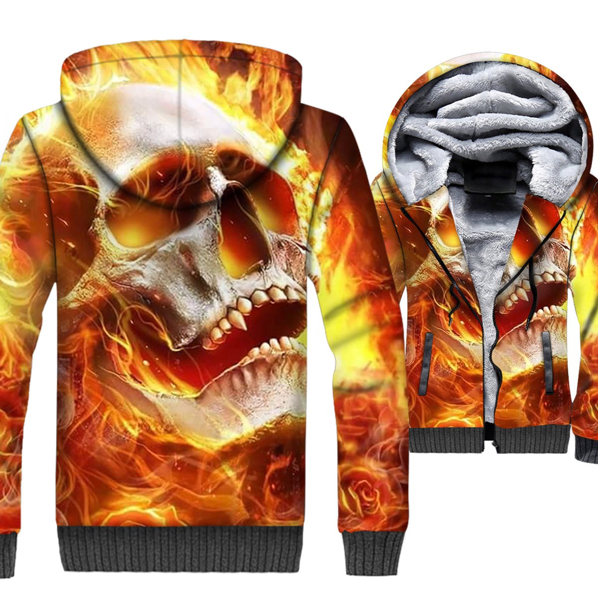 Ghost Rider Jackets – Ghost Rider Skull Series Flame Skull Super Cool 3D Fleece Jacket