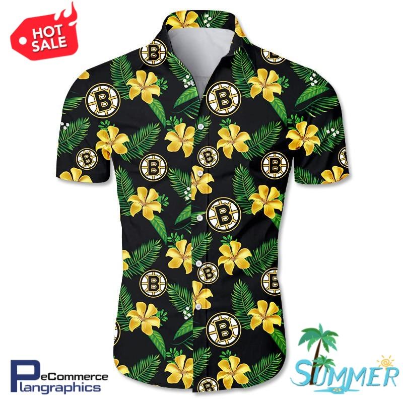 Boston Bruins All Over Print Aloha Shirt Hawaiian Aloha Shirt Hawaiian Shorts Beach Short Shirt