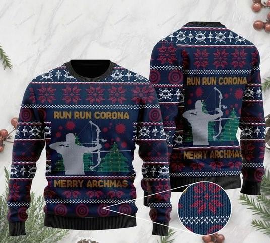 Christmas Archery Run Run Corona Hunting Ugly Christmas Sweater | Unisex | Full Size | Adult | Colorful | US3209