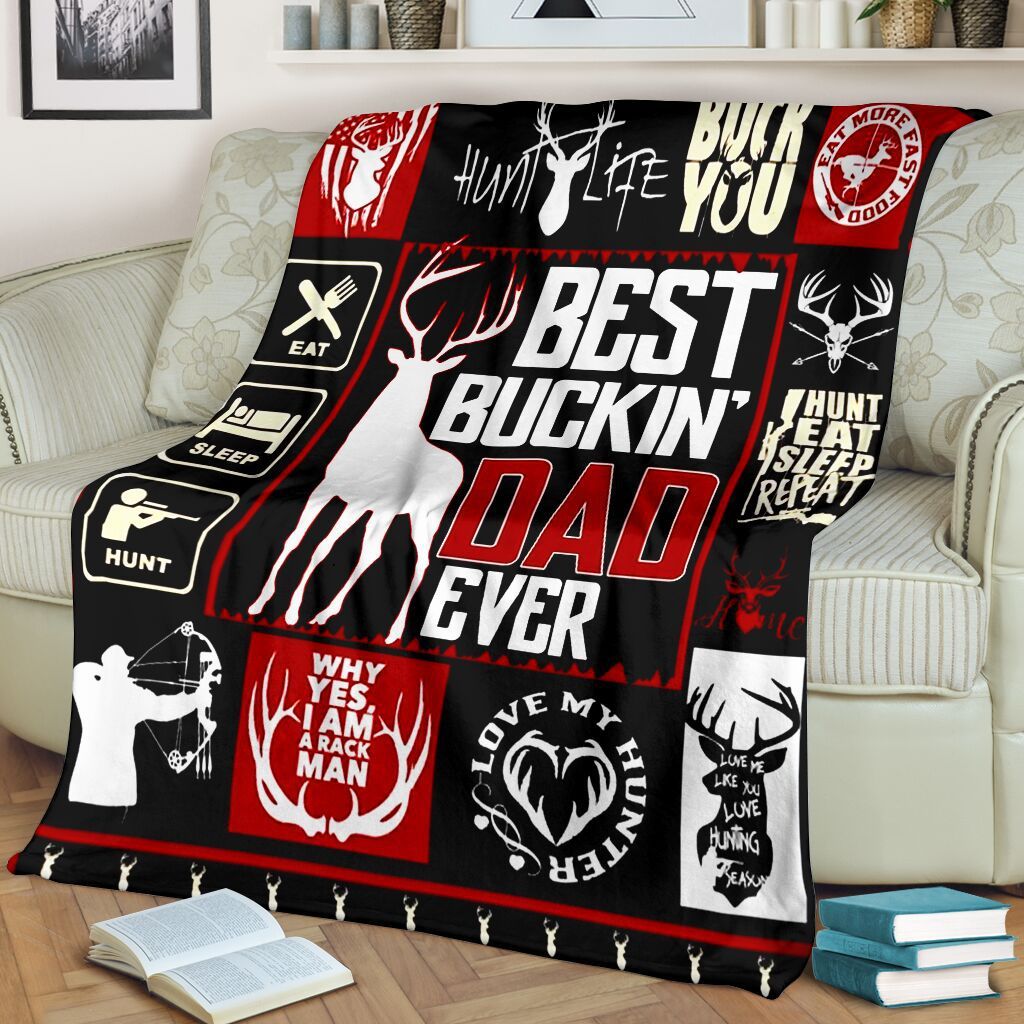 Deer Hunting Best Buckin’ Dad Ever Fleece Blanket | Adult 60×80 inch | Youth 45×60 inch | Colorful | BK3680