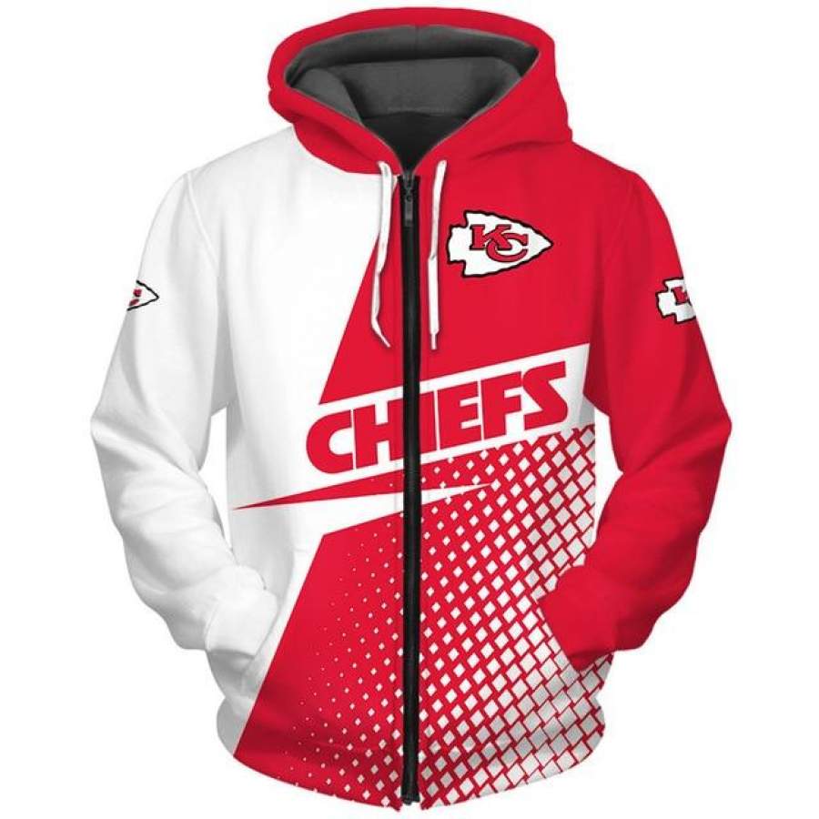 Kansas City Chiefs Grid Pattern 3D Zipper Hoodie