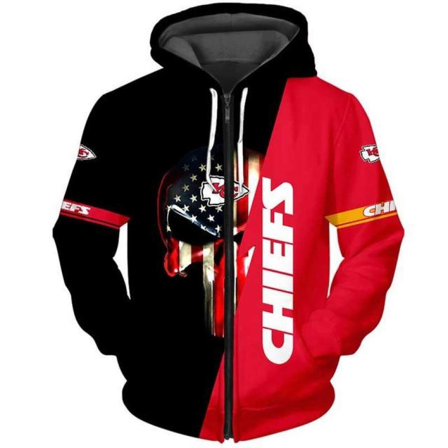 Kansas City Chiefs 3D Skull Zipper Hoodie