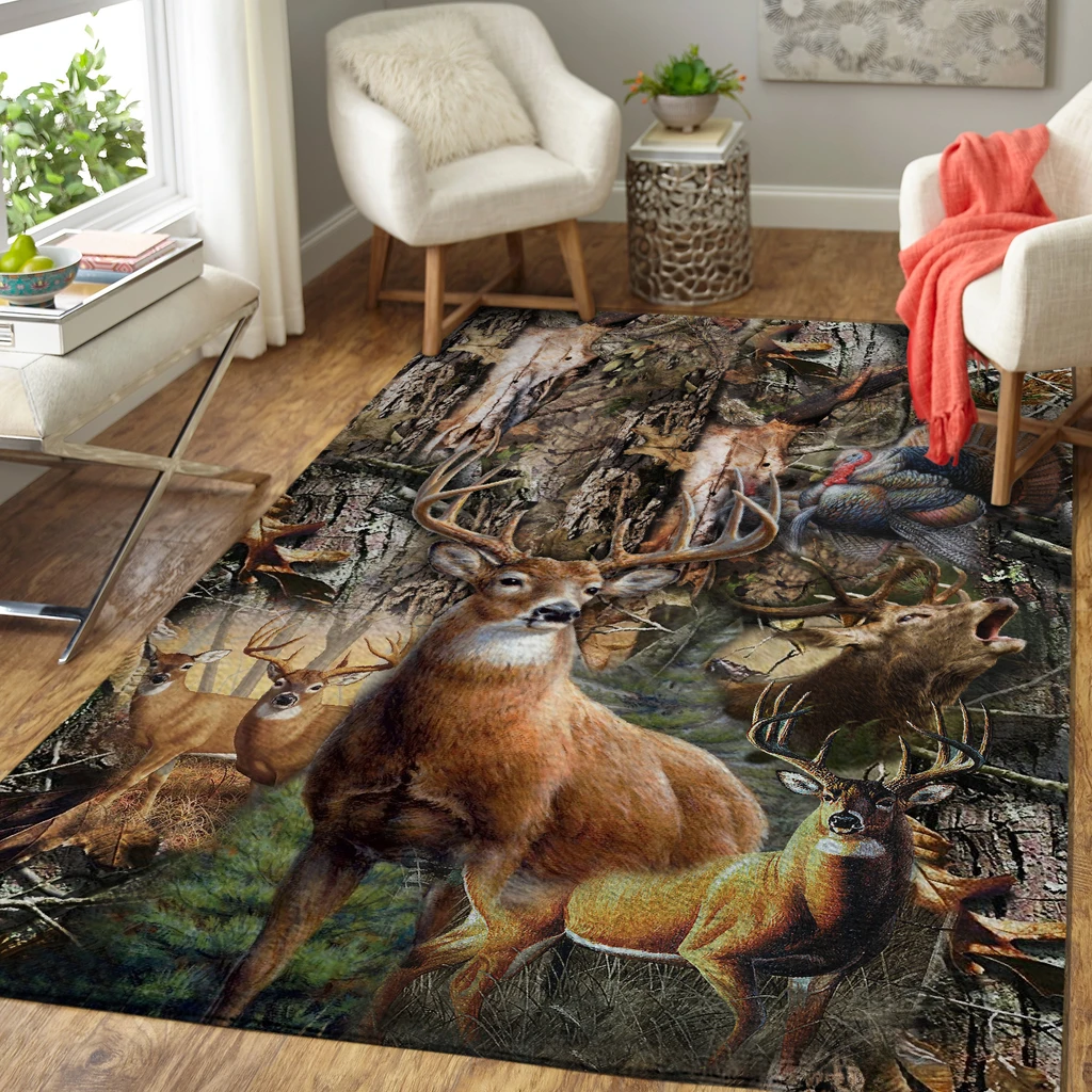 Deer Hunting Carpet Anti-Skid Plush Velour Area Rug | Small Size | Normal Size | Big Size | Colorful | AR1070