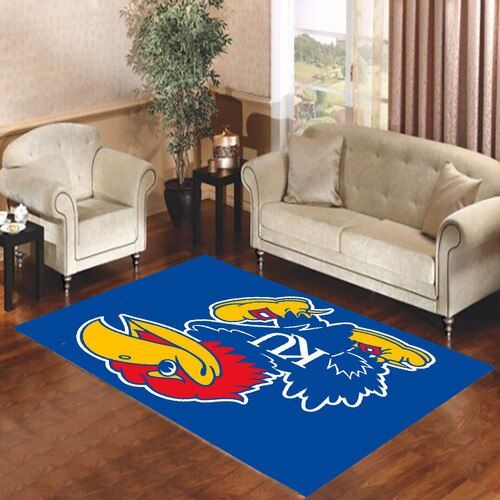 Kansas Jayhawks Logo Over Blue Living Room Carpet Rugs Area Rug For Living Room Bedroom Rug Home Decor