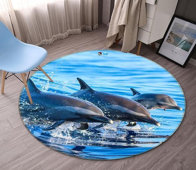 3D Sea Jumping Dolphins 65 Round Rug – Round Carpet Home Decor