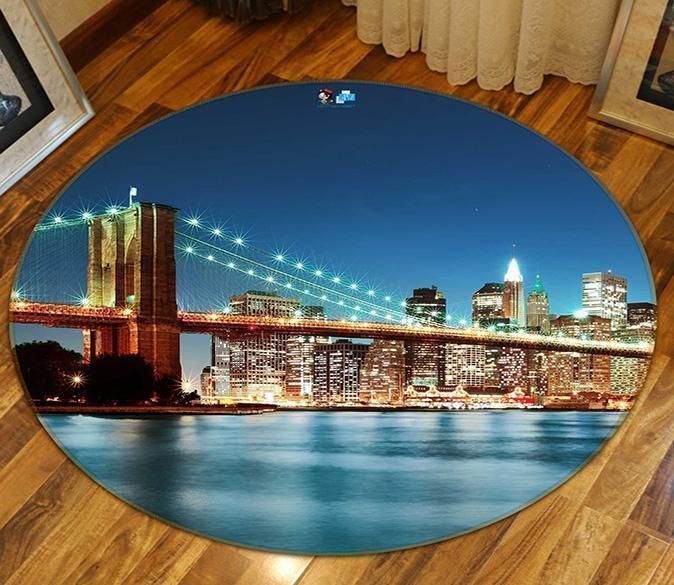 3D New York Night View 25 Round Rug – Round Carpet Home Decor