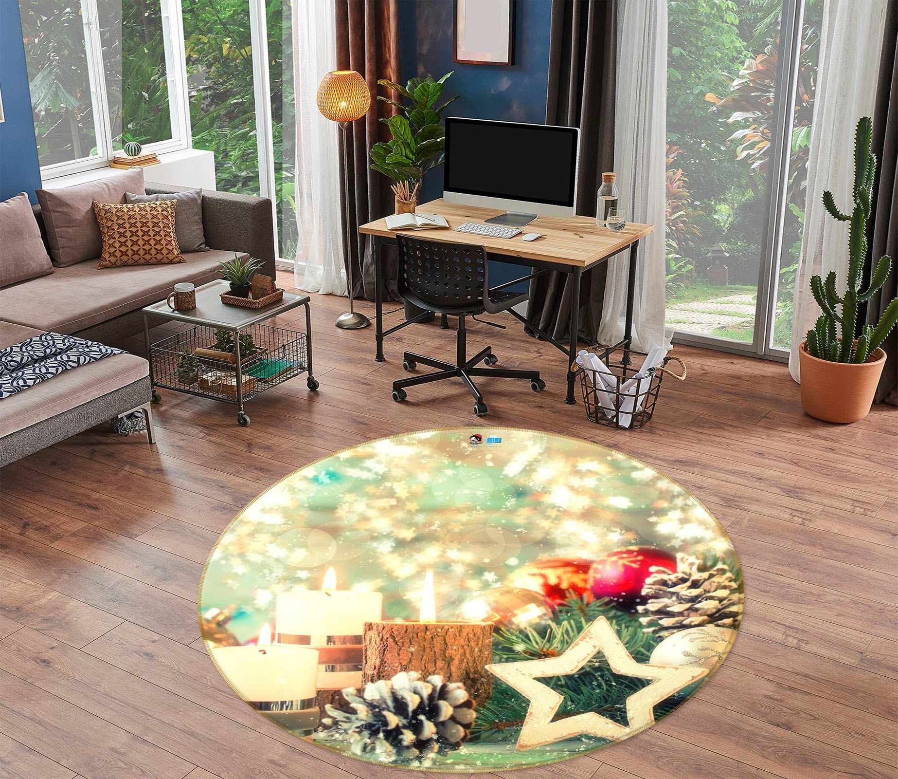 3D Pineta Five-Pointed Star 54022 Christmas Round Rug – Round Carpet Home Decor Xmas