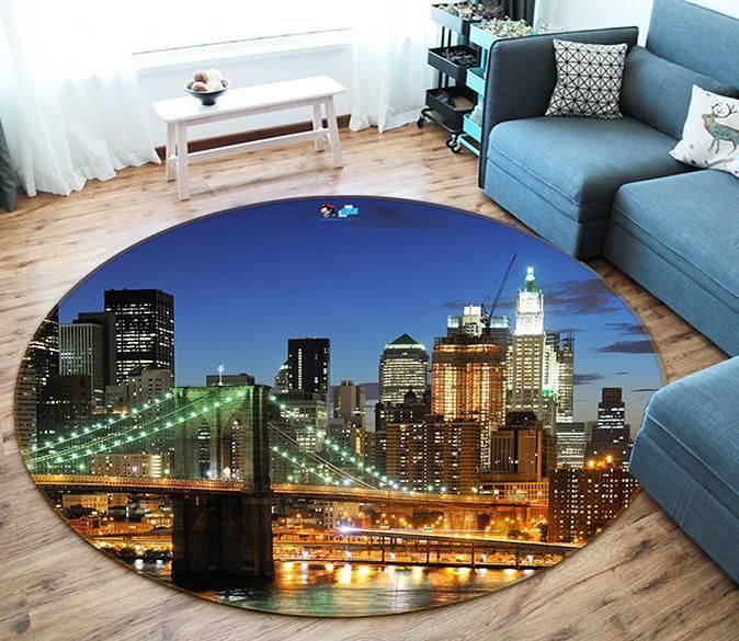 3D New York Bridge 056 Round Rug – Round Carpet Home Decor