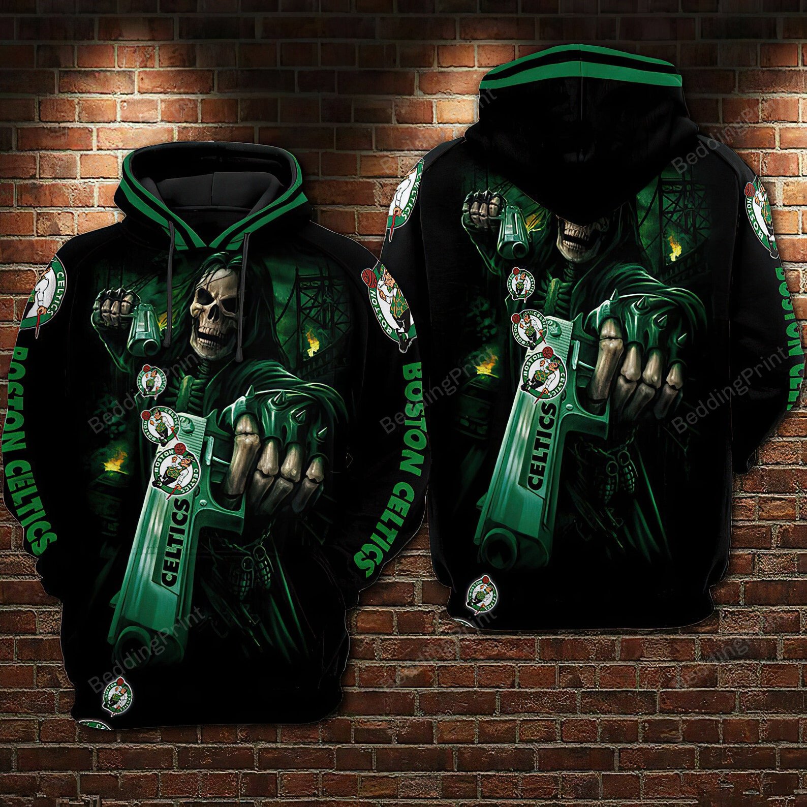 Boston Celtics Skull 3D All Over Print Hoodie, Zip-Up Hoodie