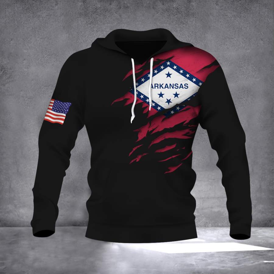 Arkansas Flag And American Flag Logo Hoodie Arkansas State Flag Xmas Gift For Coworker