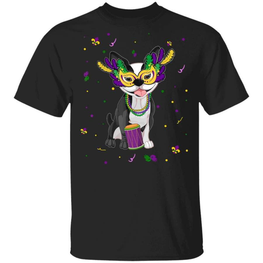 Cute Gift Dog Mom Dog Dad Boston Terrier Mardi Gras T Shirt Costume Mask T-Shirt Fat Tuesday Tshirt Carnival Festival Tee Friends Shirts